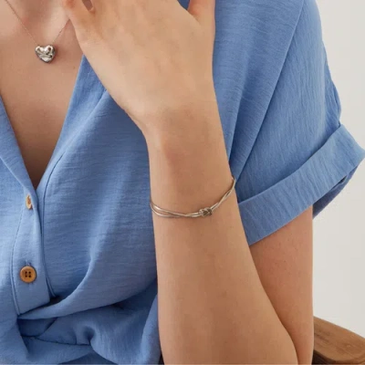 Spero London Sterling Silver Snake Chain Knot Bracelet In Silver