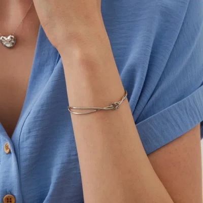 Spero London Sterling Silver Snake Chain Knot Bracelet In Silver