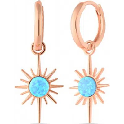 Spero London Blue Opal Northernstar Drop Hoop Earring Sterling Silver In Gold