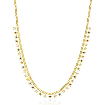 Spero London Rainbow Multiple Star Station Necklace Sterling Silver In Gold
