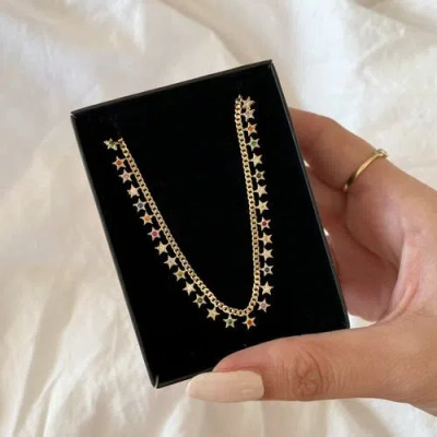 Spero London Rainbow Multiple Star Station Necklace Sterling Silver In Gold