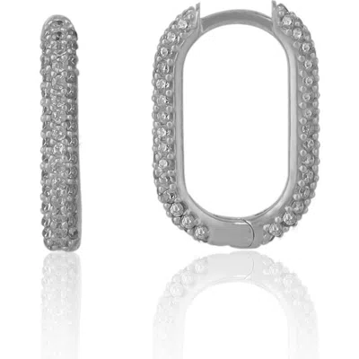 Spero London Pave Rectangular Sterling Silver Oval Hoop Earring In Silver