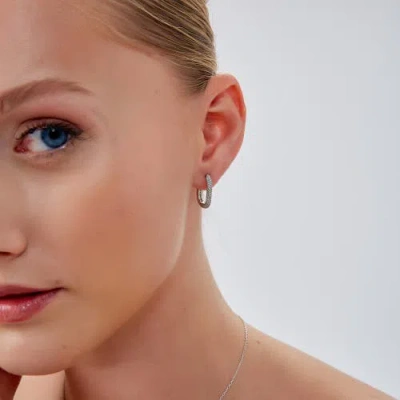 Spero London Pave Rectangular Sterling Silver Oval Hoop Earring In Silver