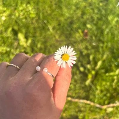 Spero London Double Pearl Sterling Silver Adjustable Open Ring In Silver