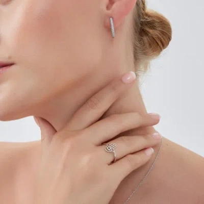 Spero London Pave Rectangular Sterling Silver Oval Hoop Earring In Silver