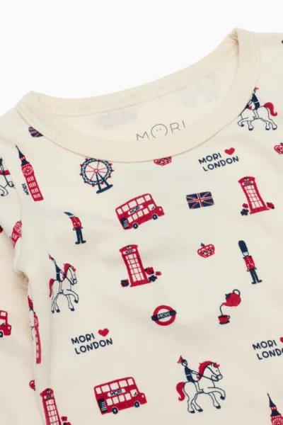 Mori Dino Print Pyjamas With Mint Ribbed Cuff In Multi