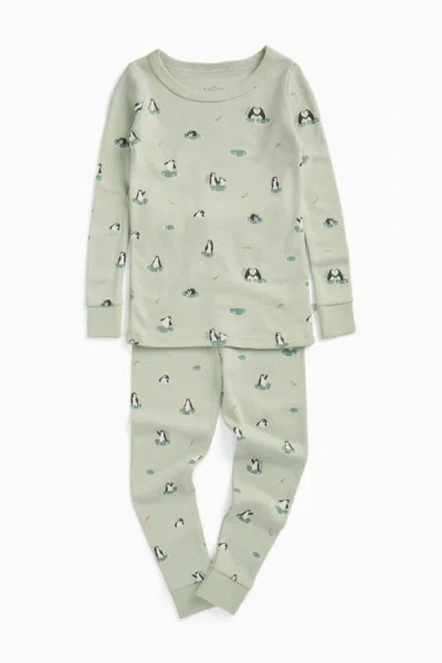 Mori Dino Print Pyjamas With Mint Ribbed Cuff In Green