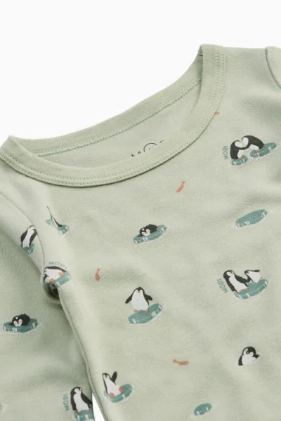 Mori Dino Print Pyjamas With Mint Ribbed Cuff In Green