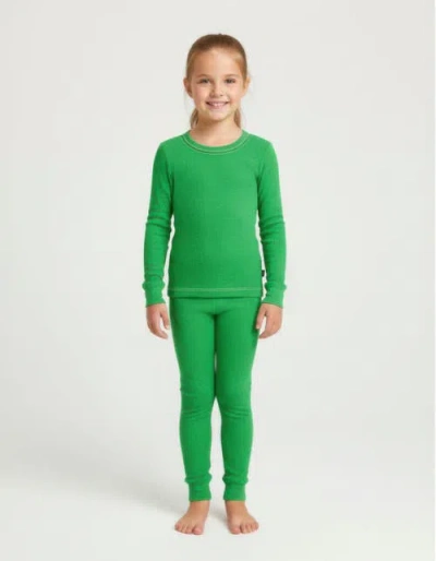 City Threads Girls Soft & Cozy Thermal Long Johns 2-piece Set In Green