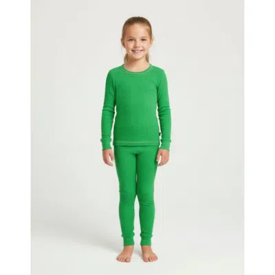City Threads Girls Soft & Cozy Thermal Long Johns 2-piece Set In Green