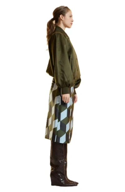 Cynthia Rowley Satin Bomber Jacket In Green