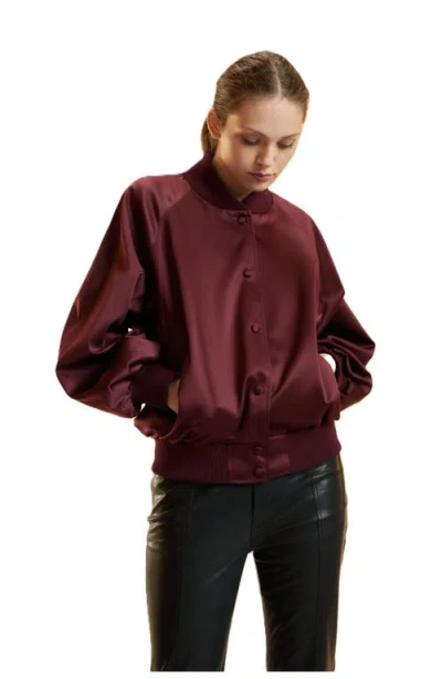 Cynthia Rowley Satin Bomber Jacket In Brown
