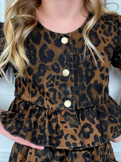 Mia Belle Girls Fierce & Fun Ruffle Top And Short Set In Brown