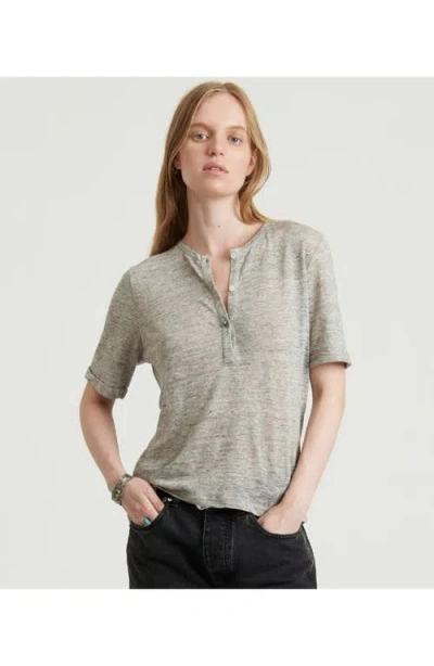 Fortela Charlie Henley Linen Jersey T-shirt In Gray