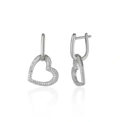 Spero London Chunky Heart Sterling Silver Drop Earrings In Metallic