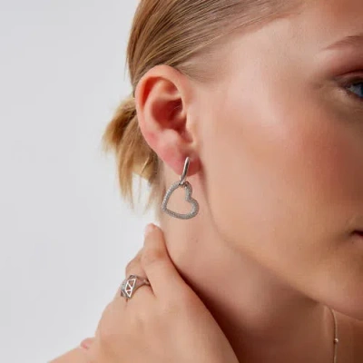Spero London Chunky Heart Sterling Silver Drop Earrings In Metallic