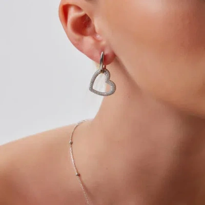 Spero London Chunky Heart Sterling Silver Drop Earrings In Metallic