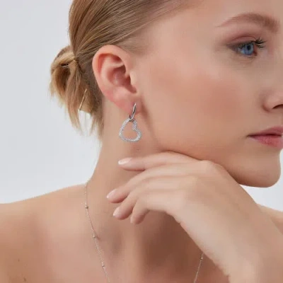 Spero London Chunky Heart Sterling Silver Drop Earrings In Metallic