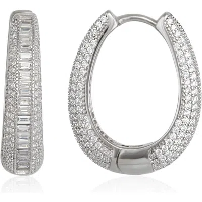 Spero London Elliptical Oval Chunky Hoop Sterling Silver Zirconia Earring In Metallic