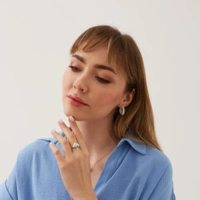 Spero London Elliptical Oval Chunky Hoop Sterling Silver Zirconia Earring In Metallic