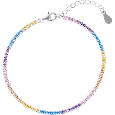 Spero London Pastel Color Colourful Sterling Silver Tennis Bracelet In Metallic
