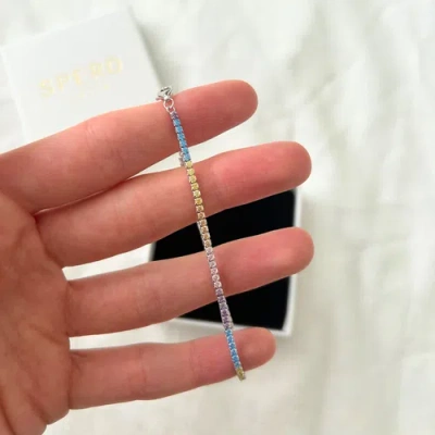 Spero London Pastel Color Colourful Sterling Silver Tennis Bracelet In Metallic