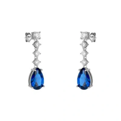 Spero London Pear Shape Sapphire Color Sterling Silver Drop Earrings In Metallic