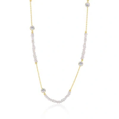 Spero London Baroque Irregular Pearl Jewelled Sterling Silver Chain Necklace In Gold In Gold