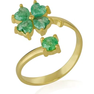 Spero London Green Four Leaves Clover Luck Ring Sterling Silver In Gold