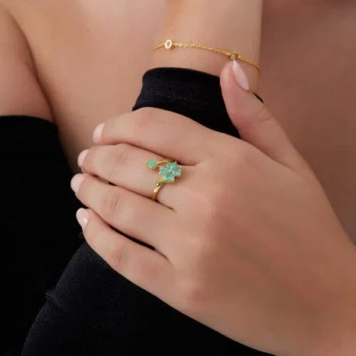 Spero London Green Four Leaves Clover Luck Ring Sterling Silver In Gold