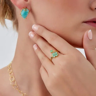 Spero London Green Four Leaves Clover Luck Ring Sterling Silver In Gold