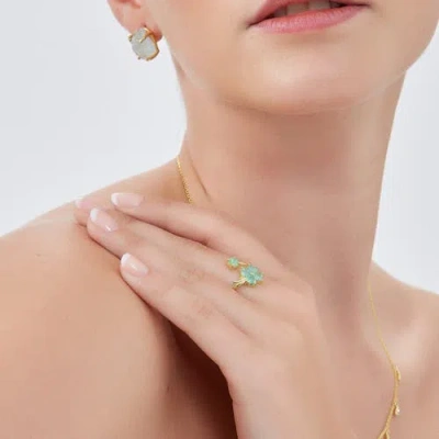 Spero London Green Four Leaves Clover Luck Ring Sterling Silver In Gold