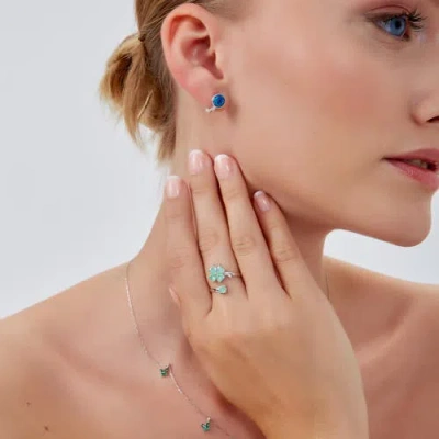 Spero London Green Four Leaves Clover Luck Ring Sterling Silver In Metallic