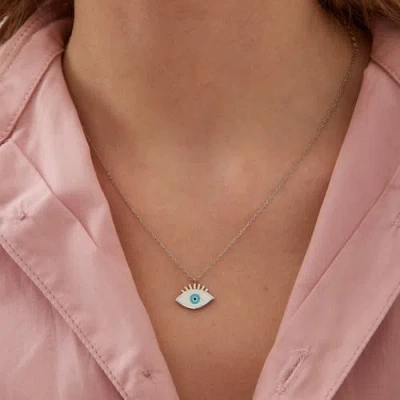 Spero London Sterling Silver Evil Eye Eyelash Necklace In Metallic