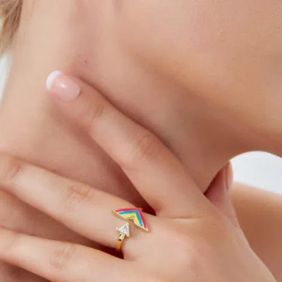 Spero London Enamel Arrow Ring In Sterling Silver In Gold
