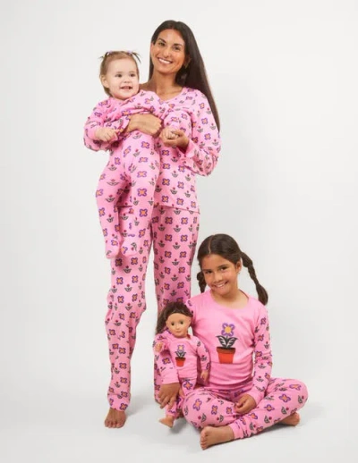 Leveret Loose Fit Cotton Matching Family Pajamas, Animal & Nature Prints In Pink