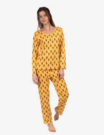 Leveret Womens Two Piece Cotton Loose Fit Pajamas Pineapple In Yellow