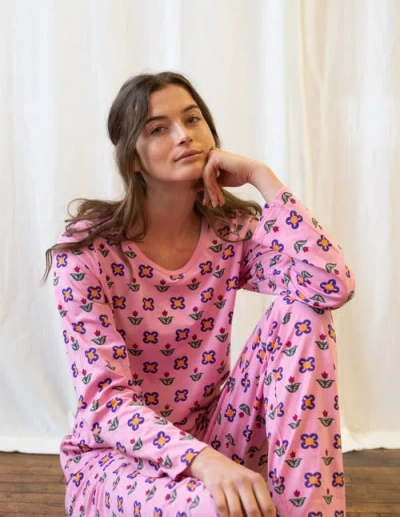 Leveret Loose Fit Cotton Matching Family Pajamas, Animal & Nature Prints In Pink