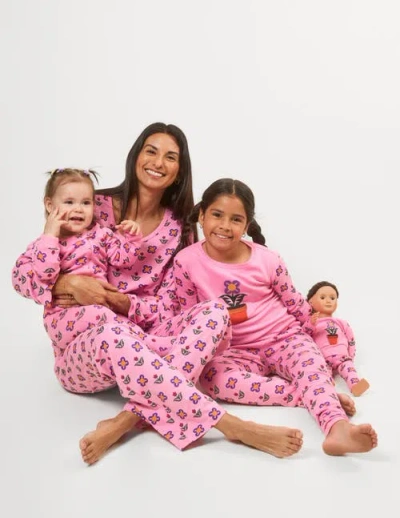 Leveret Loose Fit Cotton Matching Family Pajamas, Animal & Nature Prints In Pink