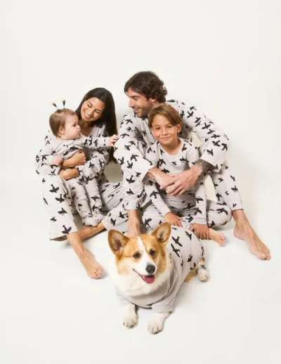 Leveret Loose Fit Cotton Matching Family Pajamas, Animal & Nature Prints In Gray