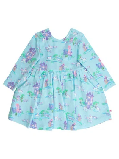 Rufflebutts Knit Long Sleeve Twirl Dress (little Kid)) In Blue