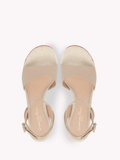 Gianvito Rossi 60mm Coral Leather And Canvas Wedge Sandals In Neutral