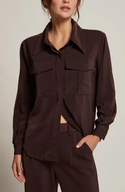 Crescent Cargo Button Up Shirt In Burgundy