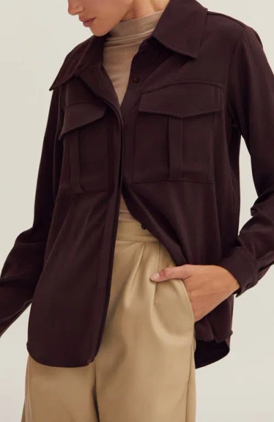 Crescent Cargo Button Up Shirt In Burgundy