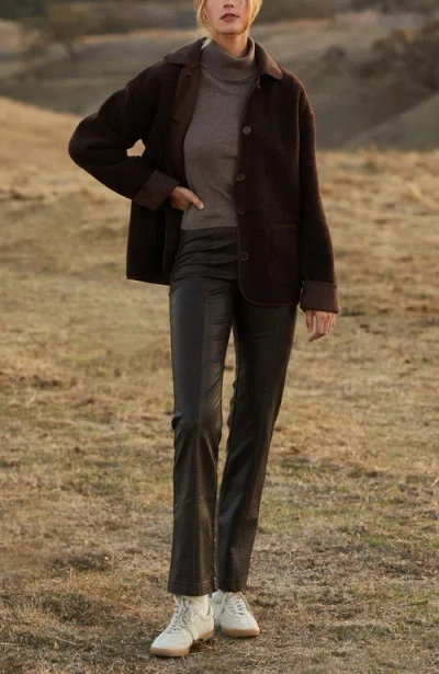 Crescent Washed Faux Leather Pants In Brown