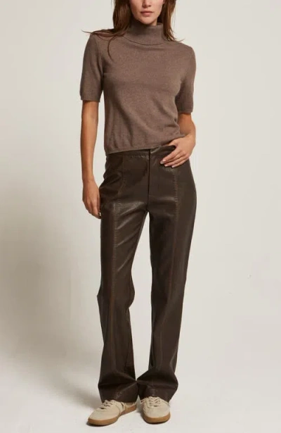 Crescent Washed Faux Leather Pants In Brown