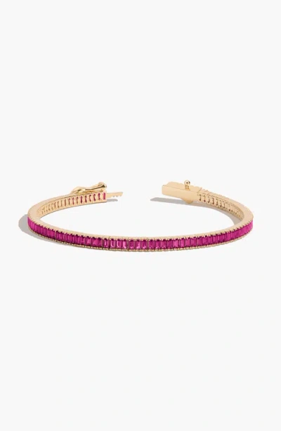 Aurate New York Red Ruby Baguette Tennis Bracelet In Yellow