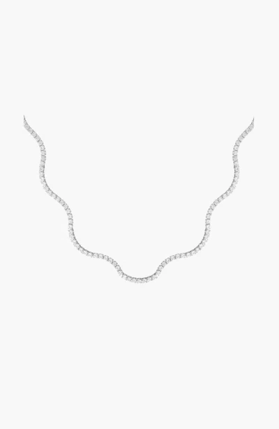 Aurate New York Lab Grown White Sapphire Wave Tennis Necklace In Metallic