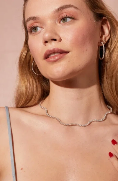 Aurate New York Lab Grown White Sapphire Wave Tennis Necklace In Metallic