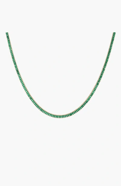 Aurate New York Lab Grown Green Emerald Baguette Tennis Necklace In Yellow